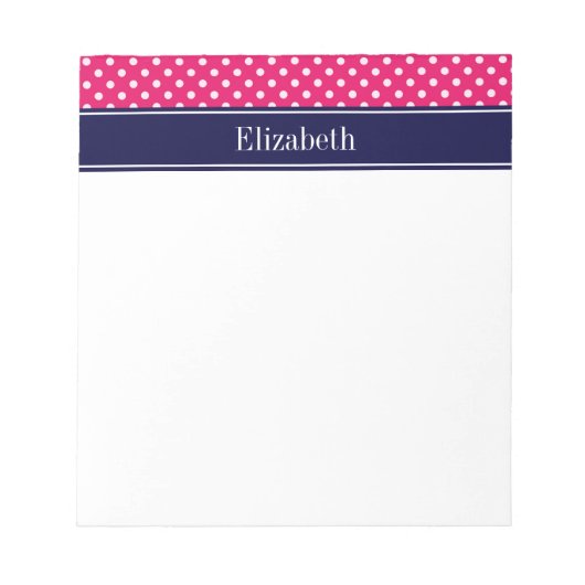 Raspberry White Polka Dots Navy Blue Name Monogram Notitieblok (Voorkant)