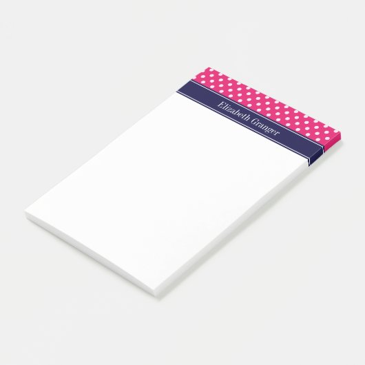 Raspberry White Polka Dots Navy Blue Name Monogram Post-it® Notes (Schuin)