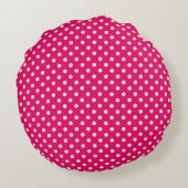 Raspberry White Polka Dots Navy Blue Name Monogram Rond Kussen (Achterkant)