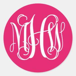 Raspberry White Preppy Vine Script Monogram DIY BG Ronde Sticker