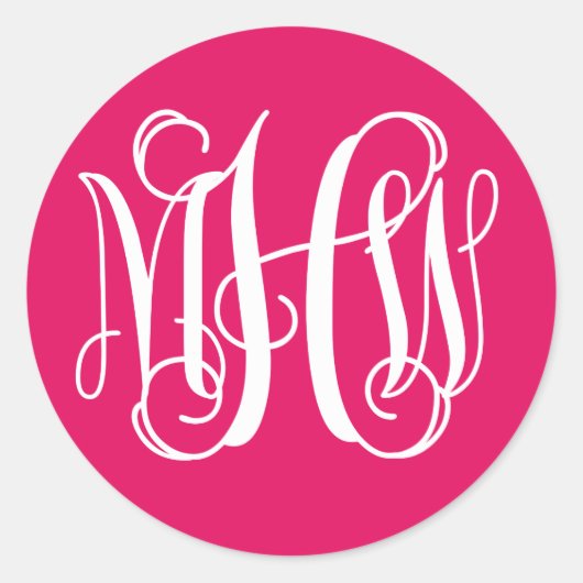 Raspberry White Preppy Vine Script Monogram DIY BG Ronde Sticker (Voorkant)