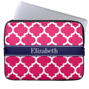 Raspberry WhMoroccan #5 Navy Blue Name Monogram Laptop Sleeve