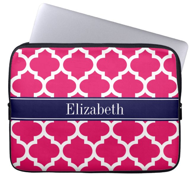 Raspberry WhMoroccan #5 Navy Blue Name Monogram Laptop Sleeve (Voorkant)