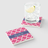 Raspberry WhMoroccan #5 Navy Blue Name Monogram Stenen Onderzetter (Zijkant)