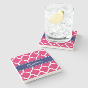 Raspberry WhMoroccan #5 Navy Blue Name Monogram Stenen Onderzetter