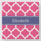 Raspberry WhMoroccan #5 Navy Blue Name Monogram Stenen Onderzetter (Voorkant)