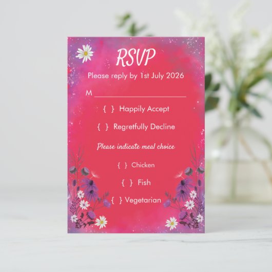 Raspberry Wildflower - RSVP card vertical (Staand voorkant)