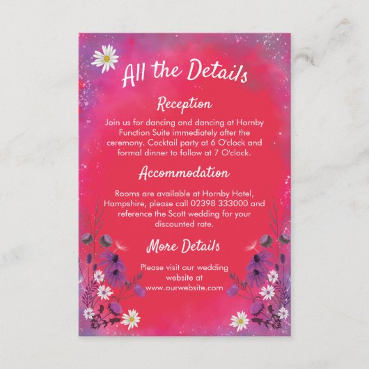 Raspberry Wildflower - RSVP kaart verticaal (Voorkant)