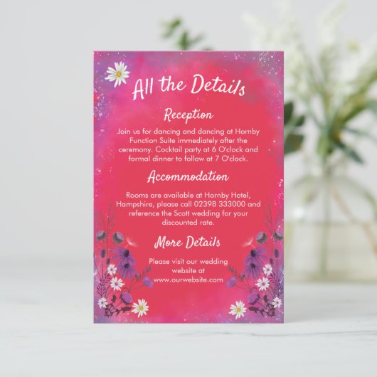 Raspberry Wildflower - RSVP kaart verticaal (Staand voorkant)