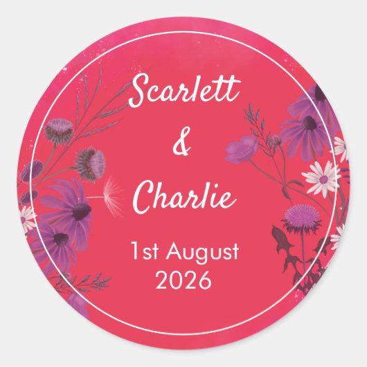 Raspberry Wildflower - uitnodiging sticker (Voorkant)