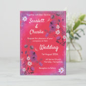 Raspberry Wildflowers - huwelijksuitnodiging Kaart (Staand voorkant)