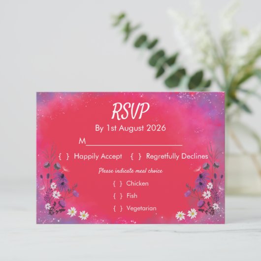 Raspberry Wildflowers - RSVP card (Staand voorkant)