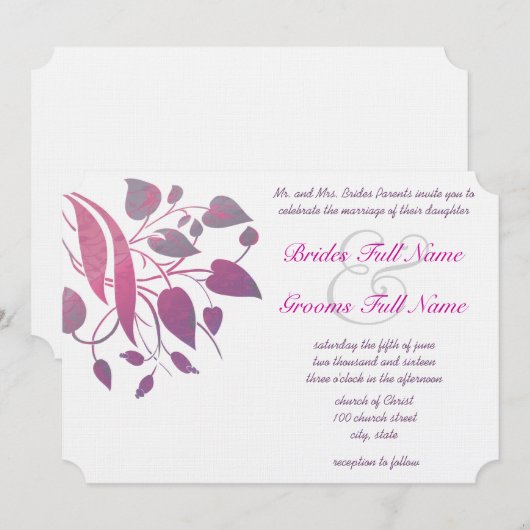 Raspberry Wisteria Leaf Wedding Butterfly Invites Kaart (Voorkant / Achterkant)