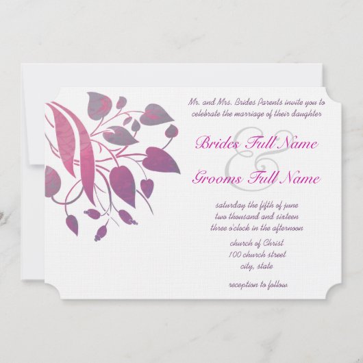 Raspberry Wisteria Leaf Wedding Butterfly Invites Kaart (Voorkant)