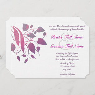 Raspberry Wisteria Leaf Wedding Butterfly Invites Kaart