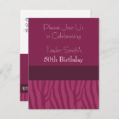 Raspberry Zebra Pattern Birthday Uitnodiging (Voorkant / Achterkant)