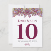 RaspberryDamask Wedding Table Number Kaarten (Achterkant)