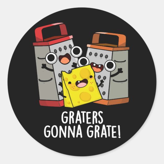Raspen Grate Grappige Kaas Pun Donker BG Ronde Sticker (Voorkant)