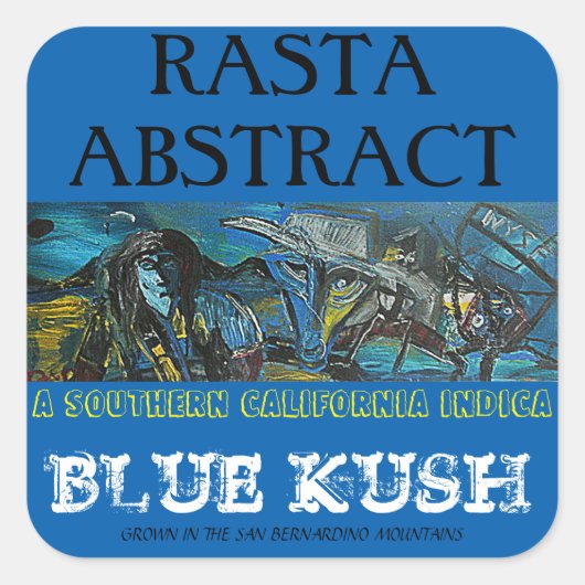 RASTA ABSTRACT BLAUW KUSH VIERKANTE STICKER (Voorkant)