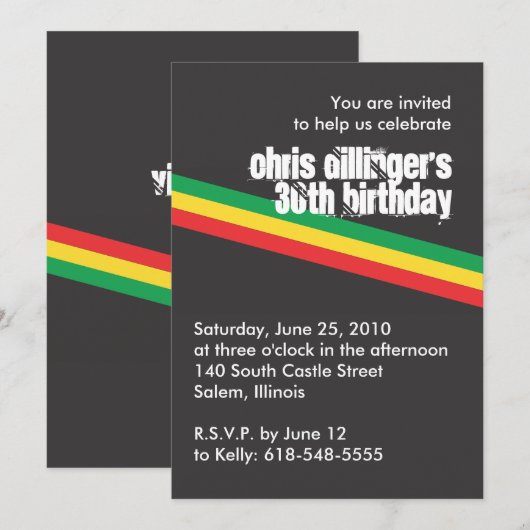 Rasta Birthday Uitnodiging (Voorkant / Achterkant)