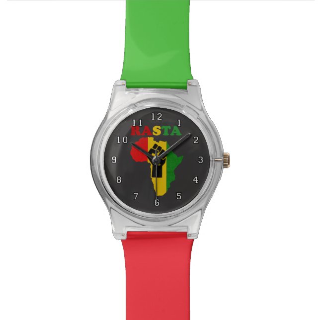 Rasta Black Power Fist in Afrika Horloge (Close Up)