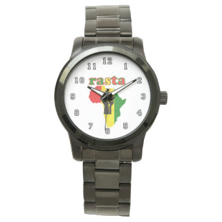 Rasta,  Black Power Fist over Africa White Horloge