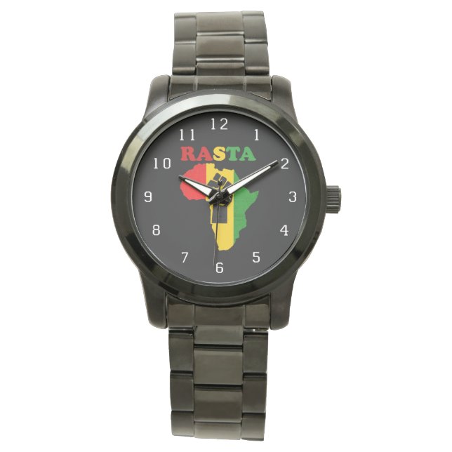 Rasta Black Power Fist over Afrika Horloge (Voorkant)