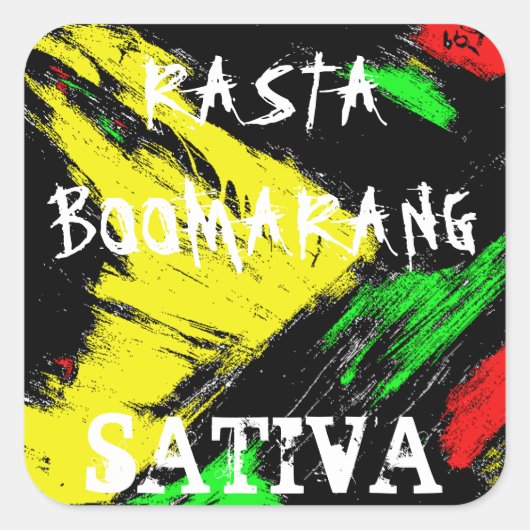 RASTA BOOMARANG SATIVA VIERKANTE STICKER (Voorkant)
