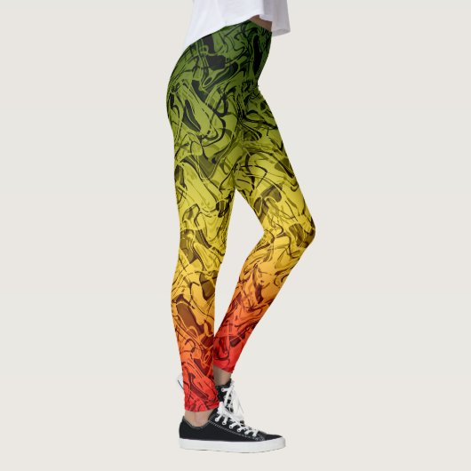 Rasta Fire Abstract Smoke Cool Groen Geel Rood Leggings (Rechts)