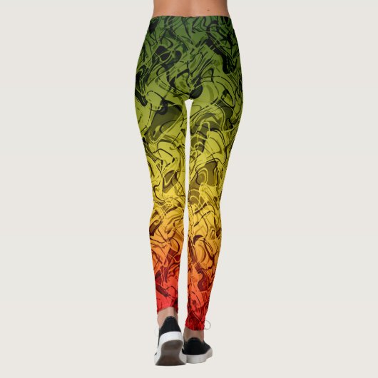 Rasta Fire Abstract Smoke Cool Groen Geel Rood Leggings (Achterkant)