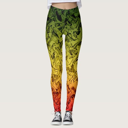 Rasta Fire Abstract Smoke Cool Groen Geel Rood Leggings (Voorkant)