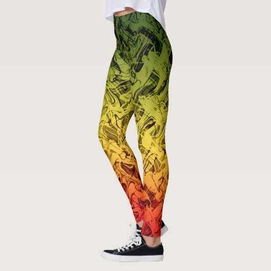 Rasta Fire Abstract Smoke Cool Groen Geel Rood Leggings (Links)