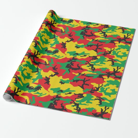 Rasta Flag Colors Camouflage Print Cadeaupapier (Uitgerold)