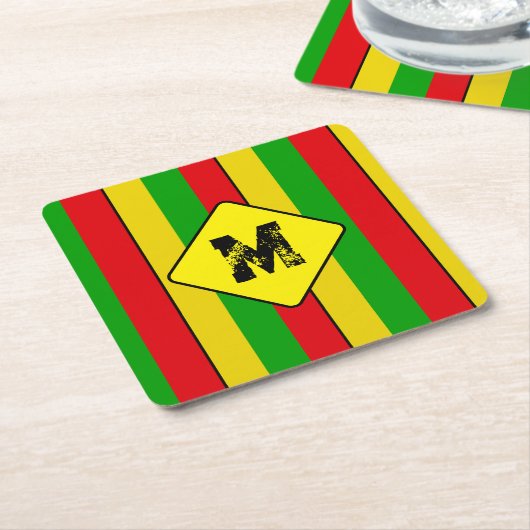 Rasta Flag Colors Striped Monogram Beer Kartonnen Onderzetters (Schuin)