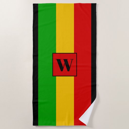Rasta Flag Coloured Striped Monogram Reggae Strandlaken (Voorkant)