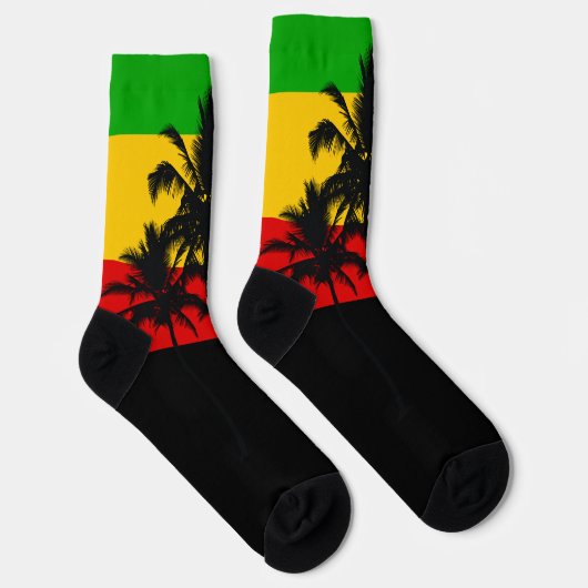 Rasta Flag Striped Tropical Palm Trees Sokken (Rechts)