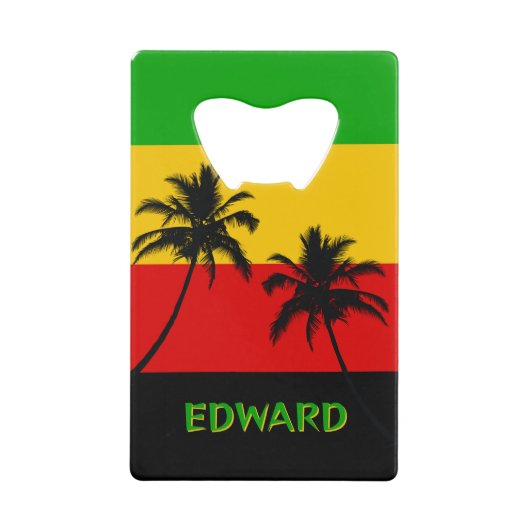 Rasta Flag with Palm Trees Tropical Creditkaart Flessenopener (Voorkant)