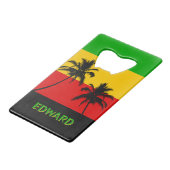 Rasta Flag with Palm Trees Tropical Creditkaart Flessenopener (Voorkant Gekanteld)
