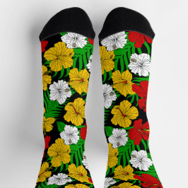 Rasta gekleurde tropische hibiscus bloemen patroon sokken