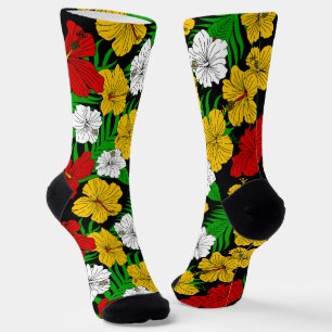 Rasta gekleurde tropische hibiscus bloemen patroon sokken