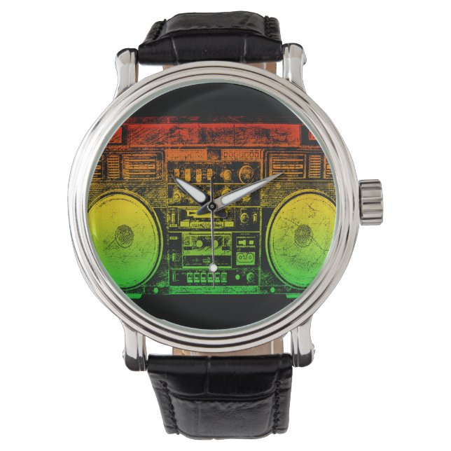 Rasta ghetto blaster horloge (Voorkant)