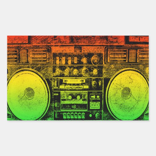 Rasta ghetto blaster rechthoekige sticker (Voorkant)