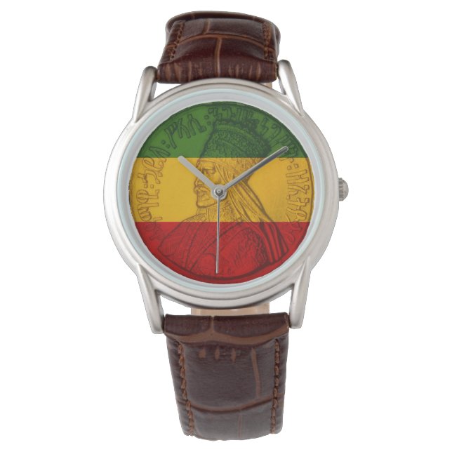 Rasta Haile Selassie Bekijk Rastafarian Kleuren Horloge (Voorkant)