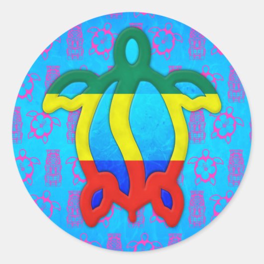 Rasta Honu Ronde Sticker (Voorkant)