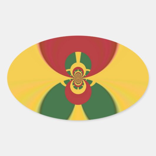 Rasta Kleuren Abstracte Art Print Ovale Sticker (Voorkant)