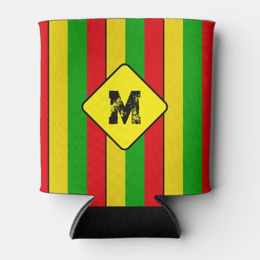 Rasta Kleuren Gestreept Monogram Bier Blikjeskoeler (Voorkant)