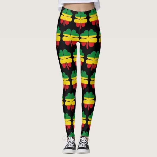 Rasta Kleuren Groen Geel Rode Klavers Leggings (Voorkant)