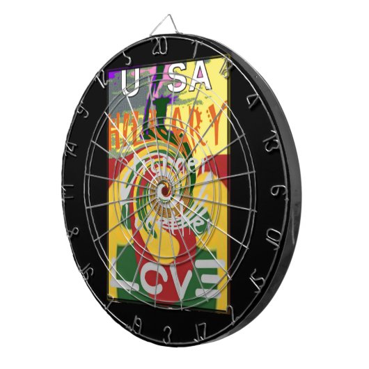 Rasta Kleuren Rood Gouden Groen Hillary Art Print Dartbord (Voorkant Rechts)