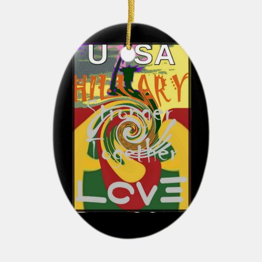 Rasta Kleuren Rood Gouden Groen Hillary Art Print Keramisch Ornament (Voorkant)