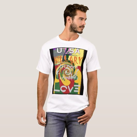 Rasta Kleuren Rood Gouden Groen Hillary Art Print T-shirt (Voorkant volledig)